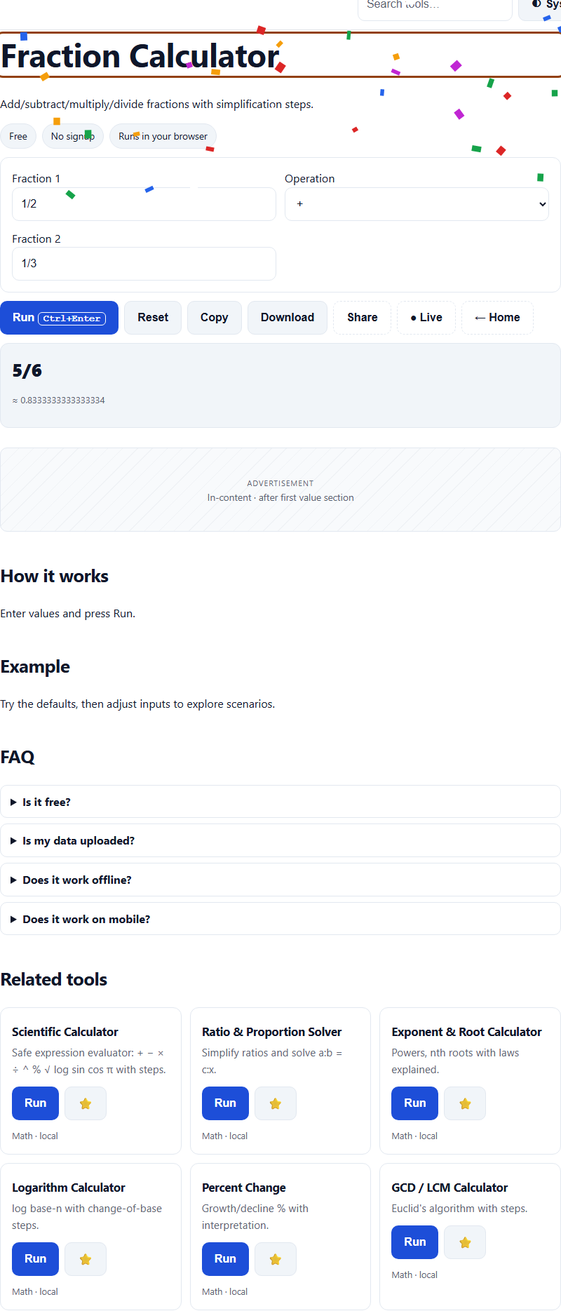 Preview of Fraction Calculator