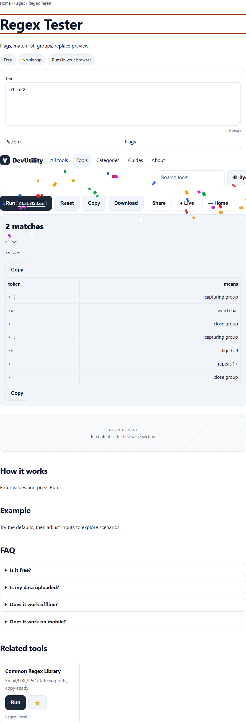 Preview of Regex Tester